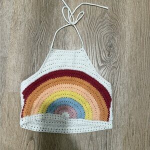 American Eagle Crochet Rainbow Halter Top Size S